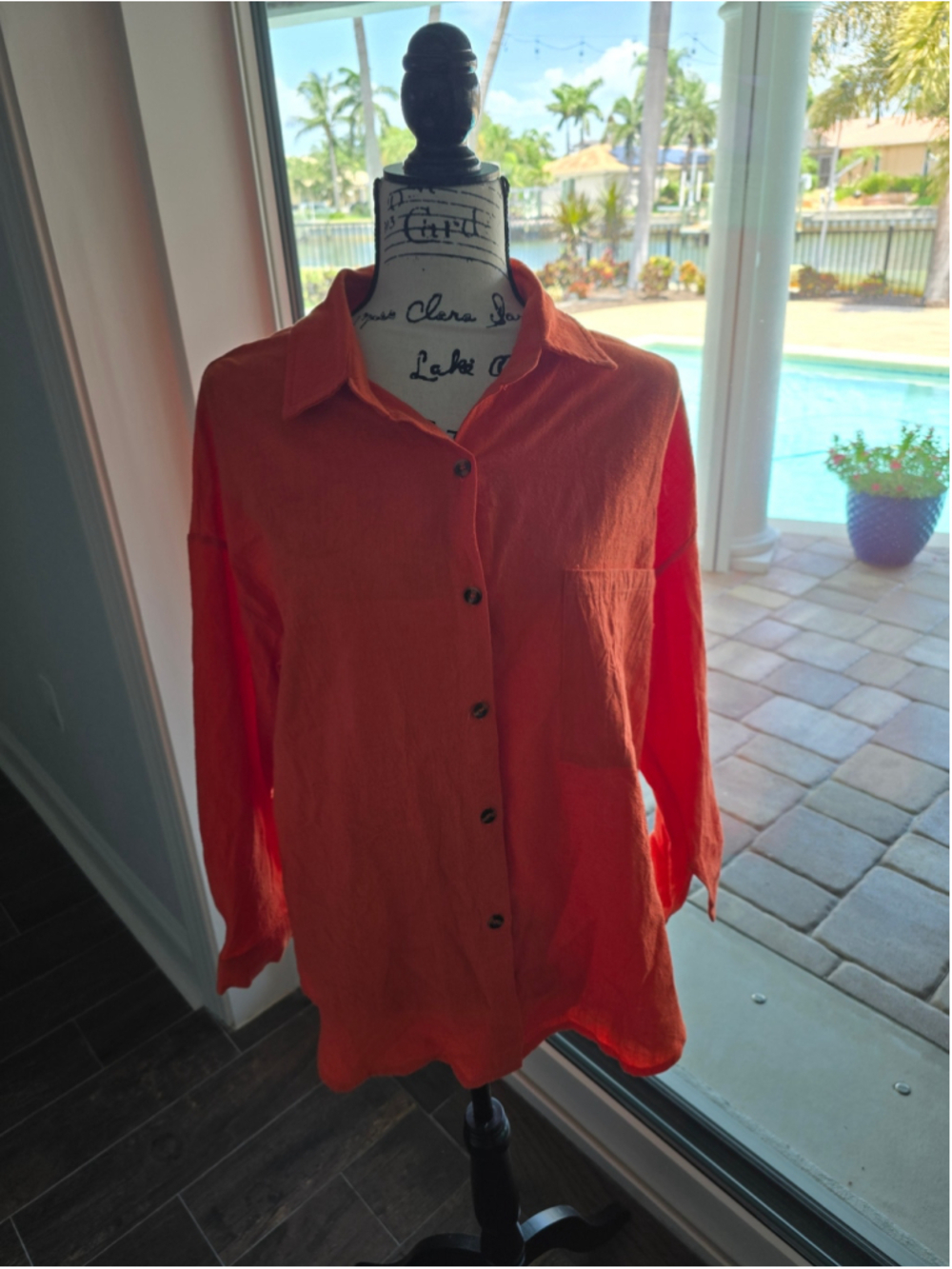 Orange Cotton and Linen Button Down Shirt Size L
